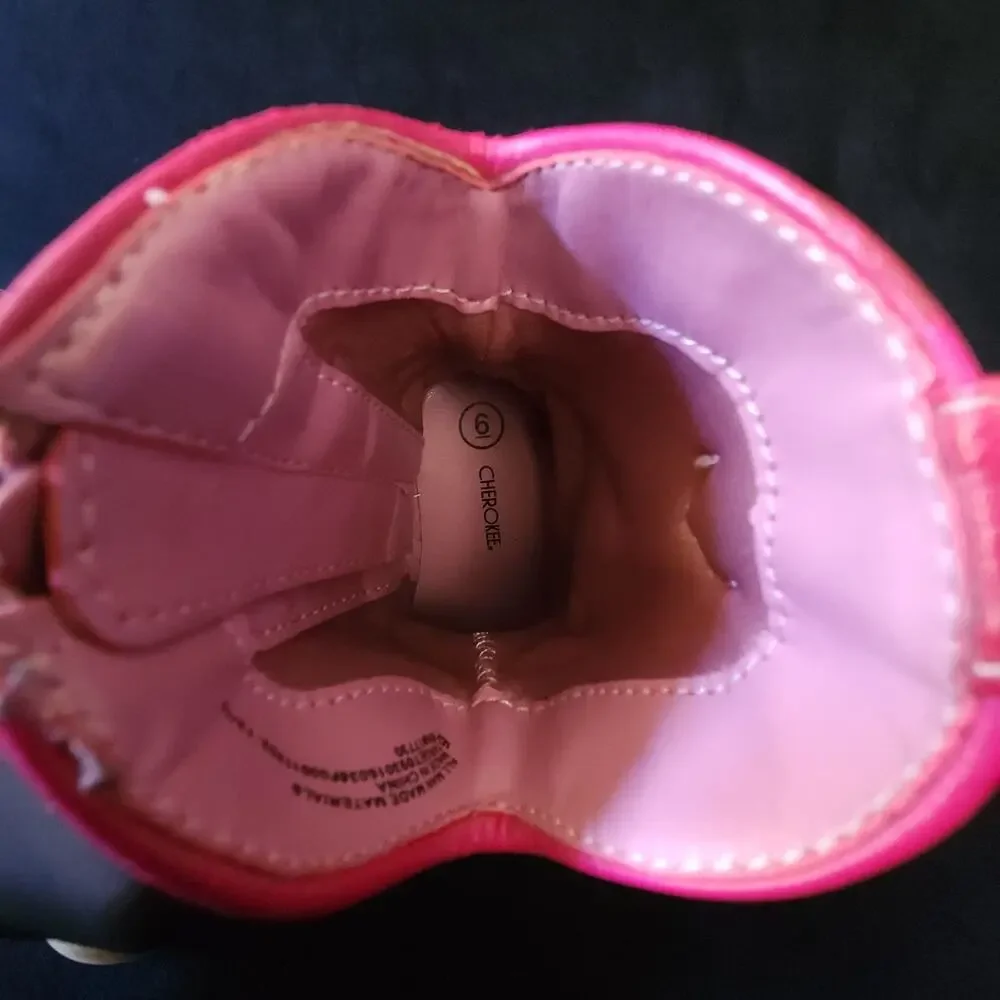 Cherokee Little Girls Western Cowgirl Boots Round Toe Pink Butterfly Size 6